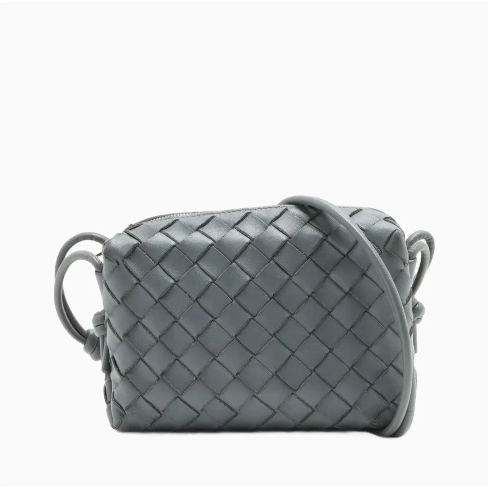 BOTTEGA VENETA Grey Intrecciato Mini Loop Leather Crossbody Camera Bag